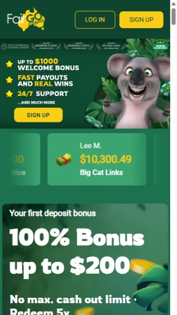 The Fair Go Casino mobile site on a phone screen