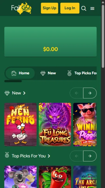 The Fair Go Casino game lobby on a phone