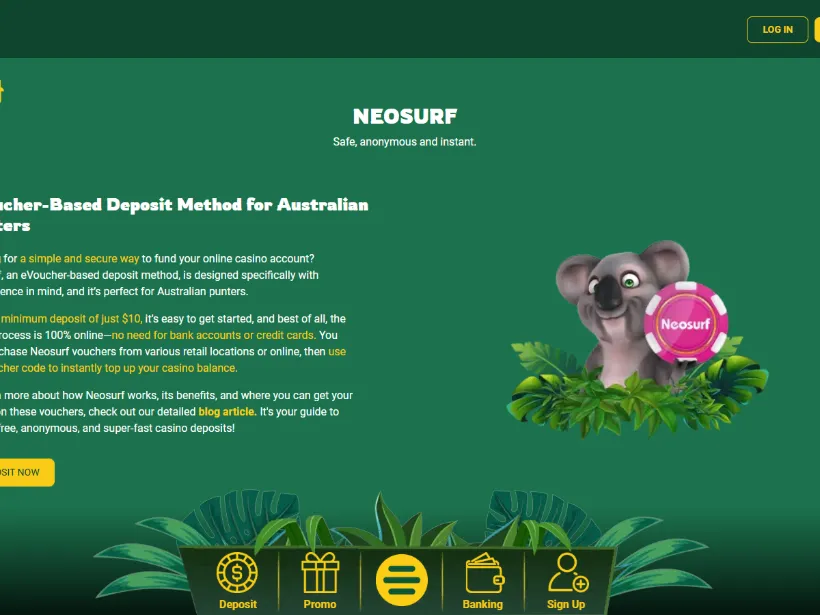 The Neosurf page at Fair Go Casino explaining voucher deposits