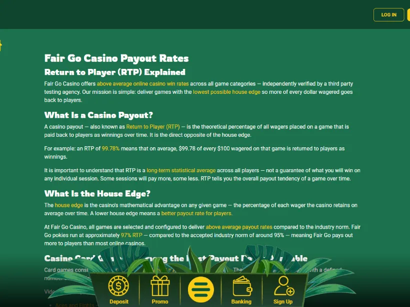 The Fair Go Casino payout page describing how withdrawal requests are processed